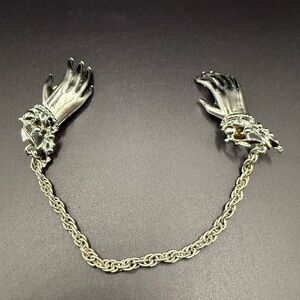 Chic Silver Hand Brooch with Chain